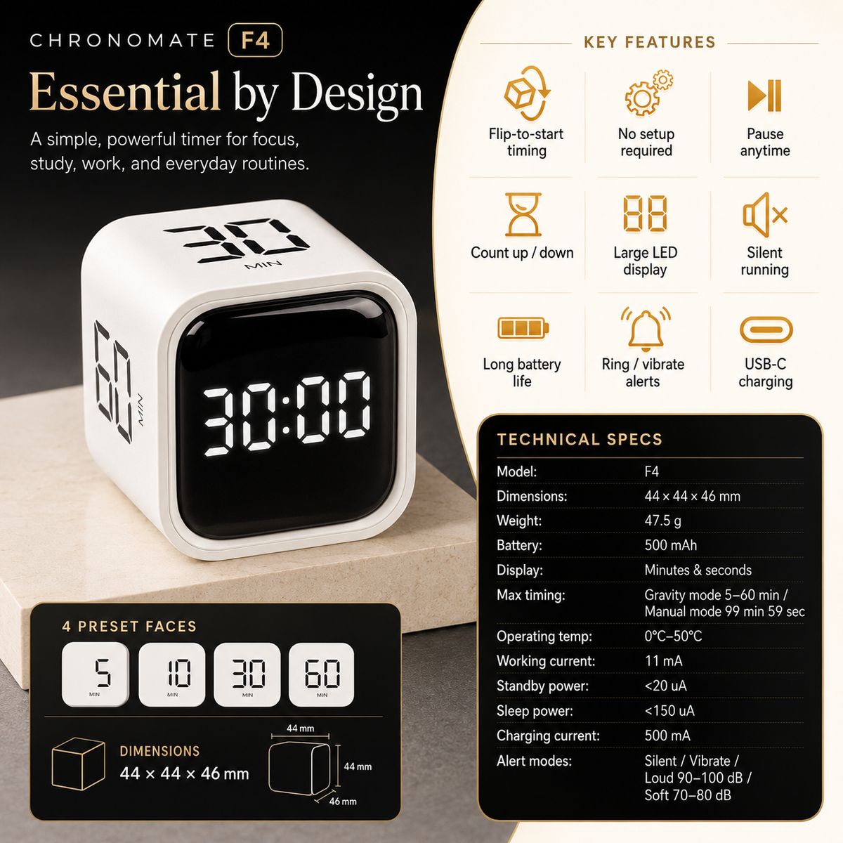 Chronomate F4 — Gravity Focus Timer