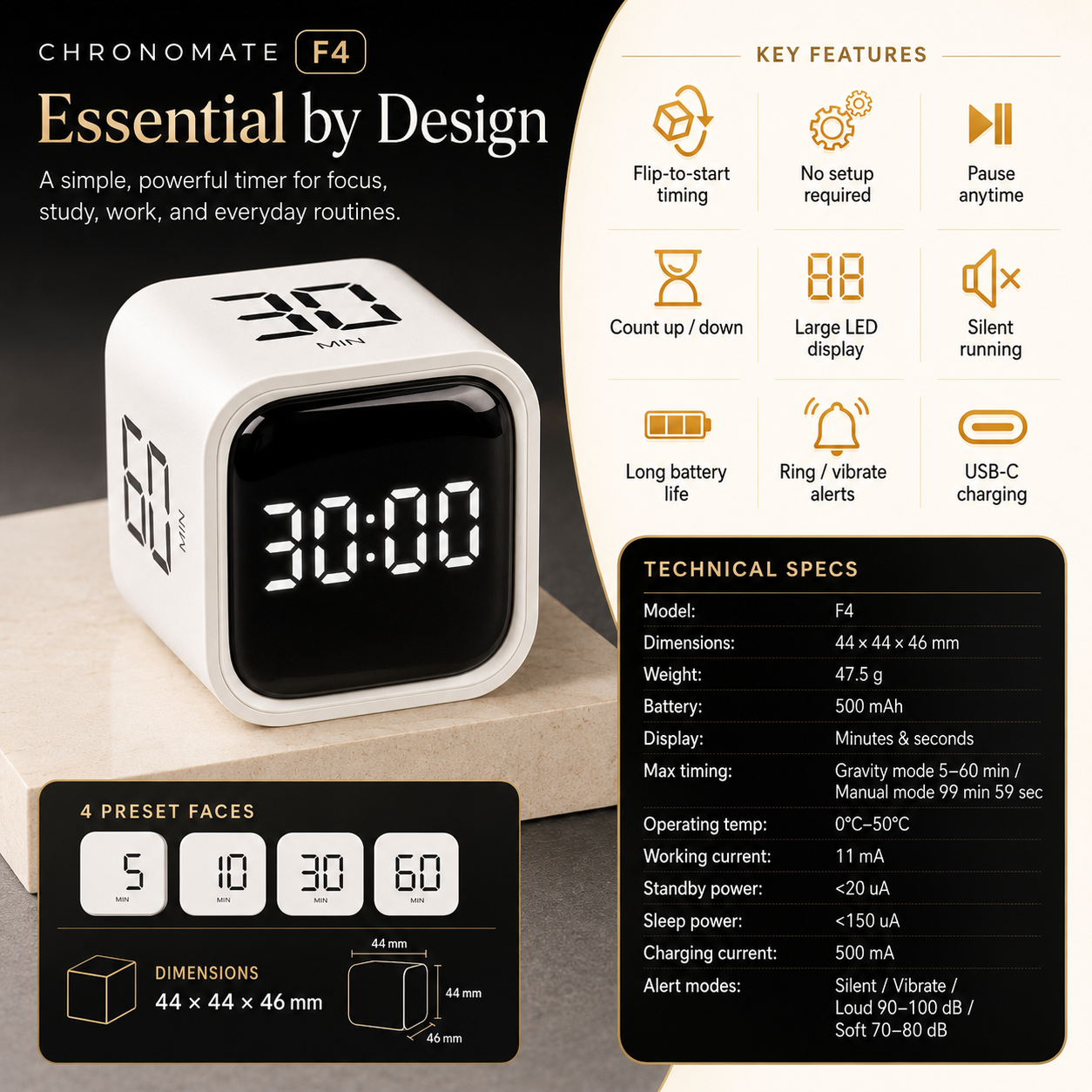 Chronomate F4 — Gravity Focus Timer
